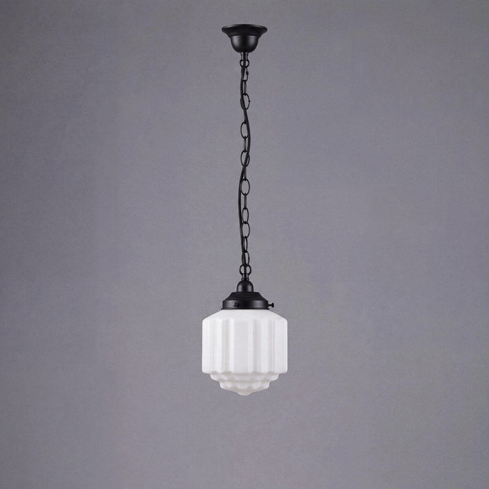 Single Chain Pendant Patina Black With 8" St Kilda Opal Matt Glass - 3020057