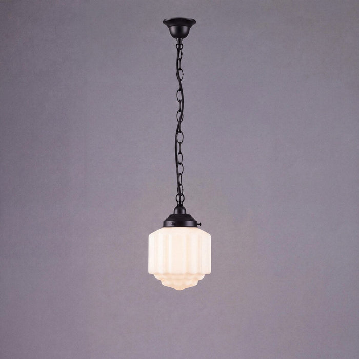 Single Chain Pendant Patina Black With 8" St Kilda Opal Matt Glass - 3020057