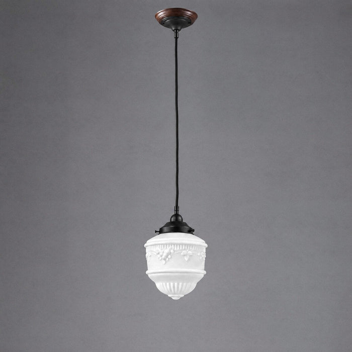 Single Cord Pendant Patina Black With 8" Senator Opal Matt Glass - 3020059
