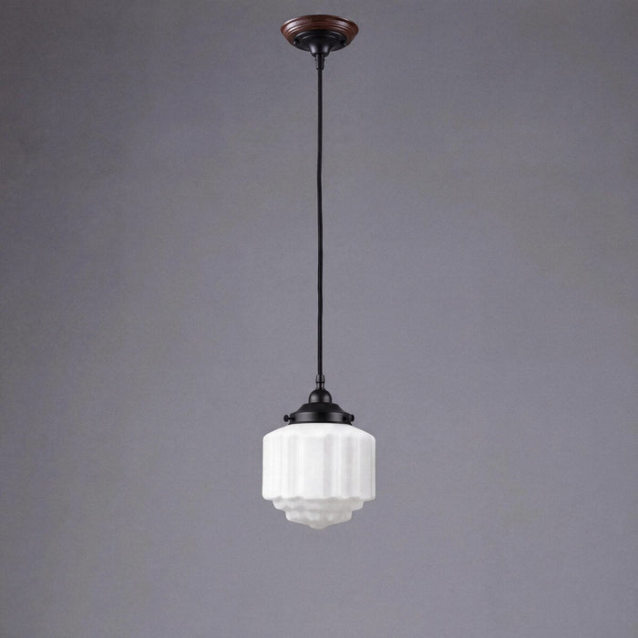 Single Cord Pendant Patina Black With 8" St Kilda Opal Matt Glass - 3020067
