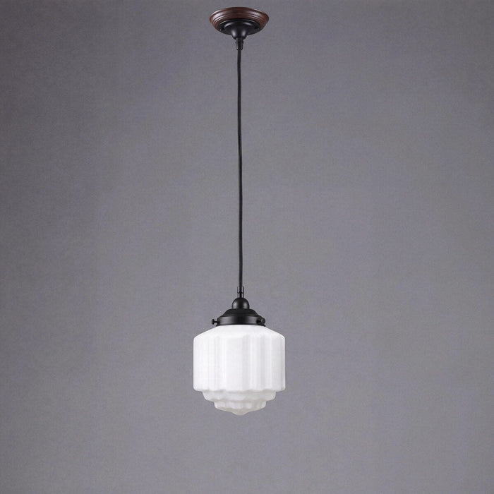Single Cord Pendant Patina Black With 8" St Kilda Opal Matt Glass - 3020067