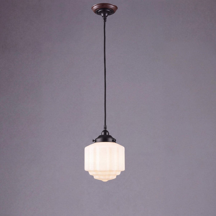 Single Cord Pendant Patina Black With 8" St Kilda Opal Matt Glass - 3020067