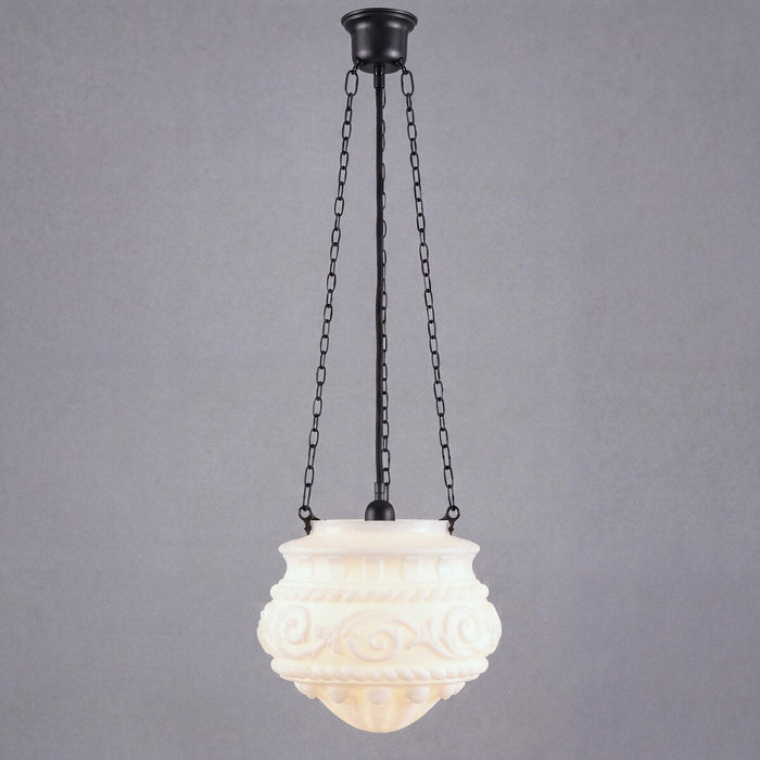 3 Chain Suspension Pendant Patina Black With 12" Premier Opal Matt Glass - 3020070