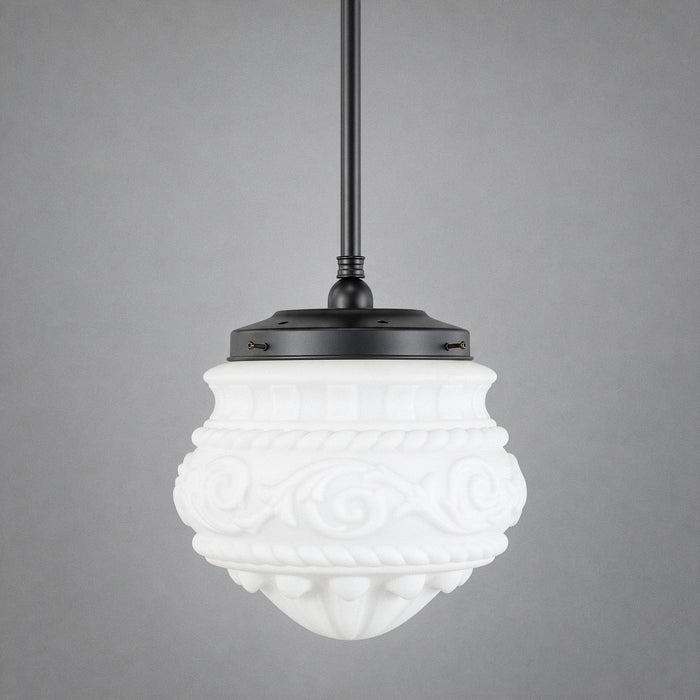 Single Rod Pendant Patina Black With 12" Premier Opal Matt Glass - 3020107