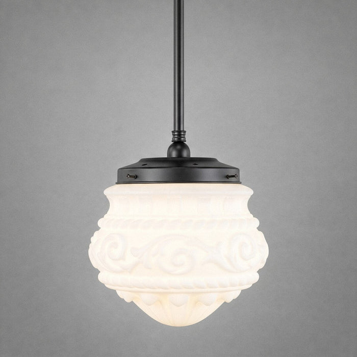 Single Rod Pendant Patina Black With 12" Premier Opal Matt Glass - 3020107