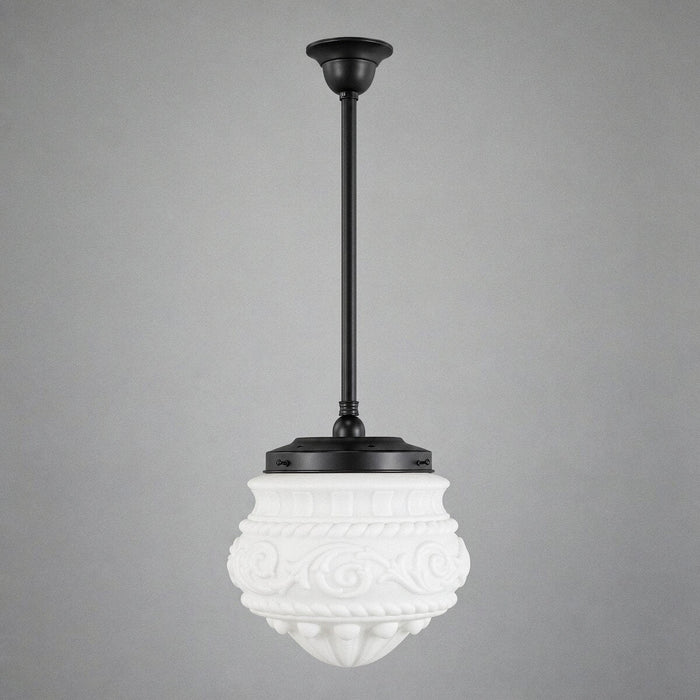 Single Rod Pendant Patina Black With 12" Premier Opal Matt Glass - 3020107