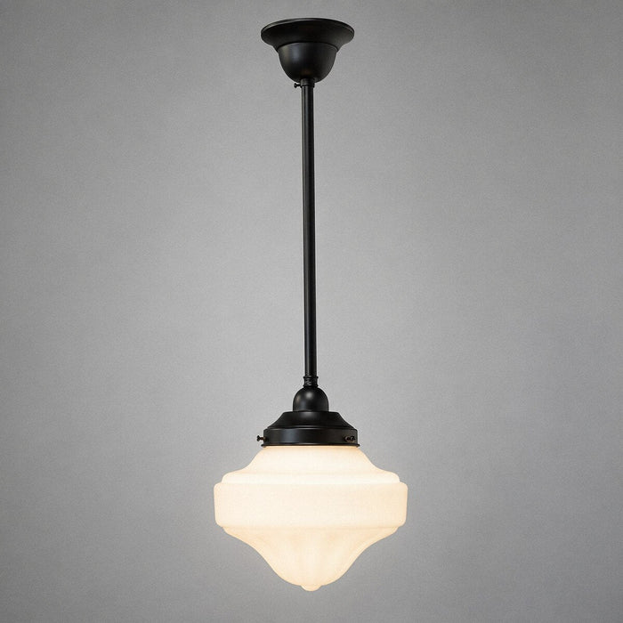 Single Rod Pendant Patina Black With 9" Derby Opal Matt Glass - 3020125