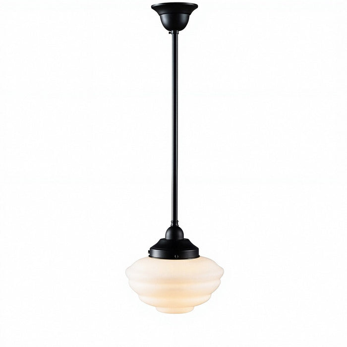 Single Rod Pendant Patina Black With Cannes Opal Matt Glass - 3020129