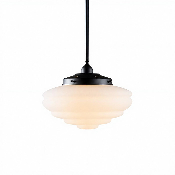 Single Rod Pendant Patina Black With Chateau Opal Matt Glass - 3020130