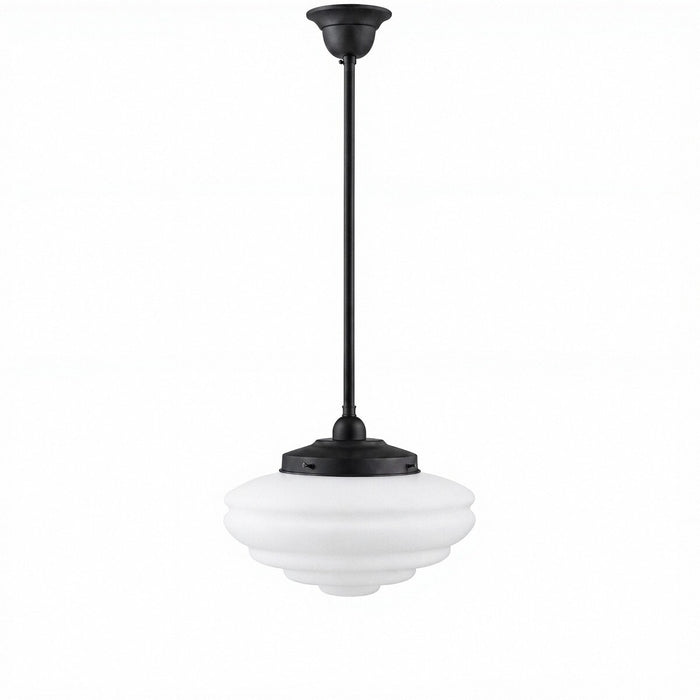 Single Rod Pendant Patina Black With Chateau Opal Matt Glass - 3020130