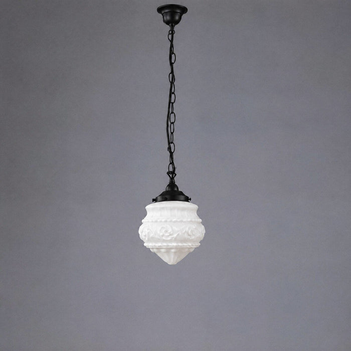 Single Chain Pendant Patina Black With 8" Premier Opal Matt Glass - 3020136