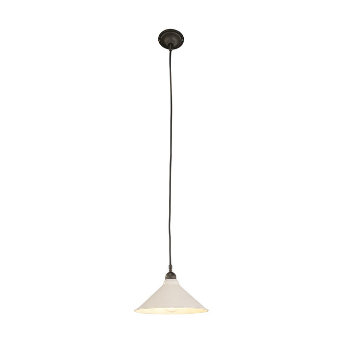 Edwardian 250mm Pendant Light on Cloth Cord Patina & White - 3090370