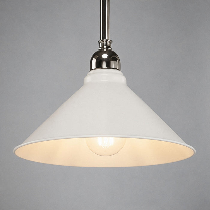 Edwardian 250mm Pendant Light on Rod Set 1/2" Chrome & White - 3090372