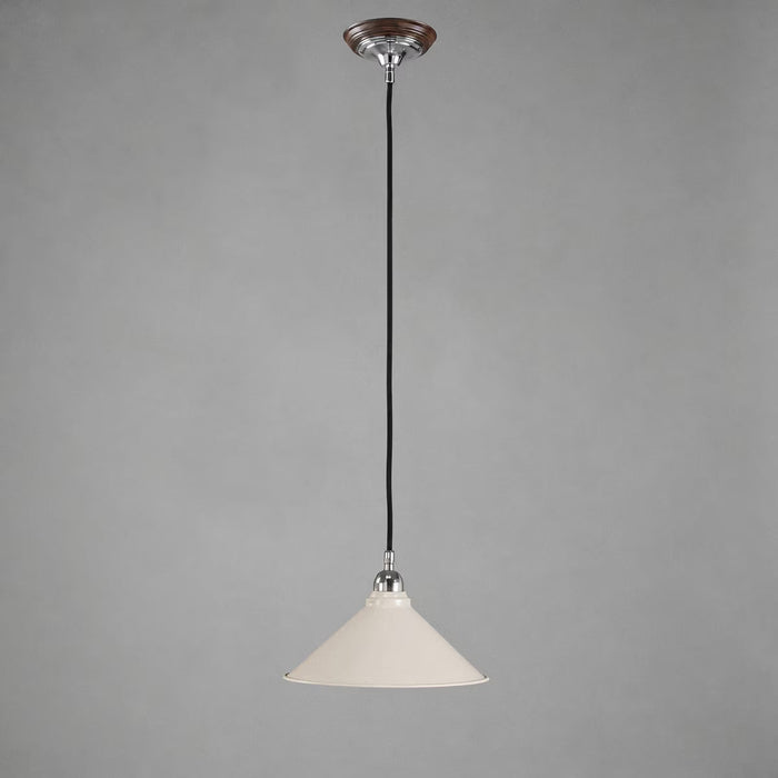 Edwardian 250mm Pendant Light on Cloth Cord Chrome & White - 3090374