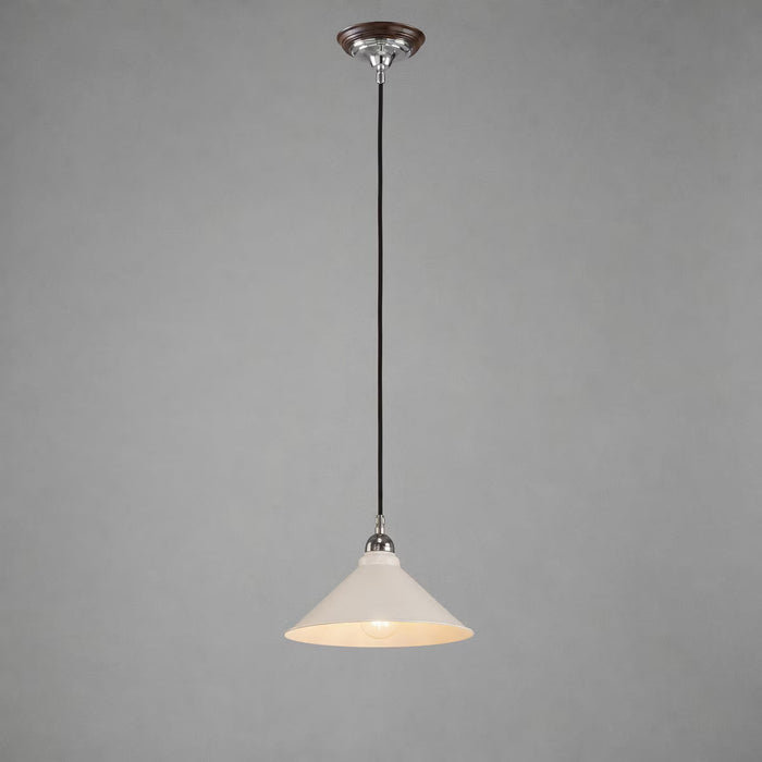 Edwardian 250mm Pendant Light on Cloth Cord Chrome & White - 3090374