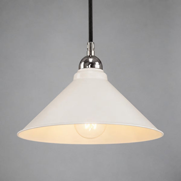 Edwardian 250mm Pendant Light on Cloth Cord Chrome & White - 3090374