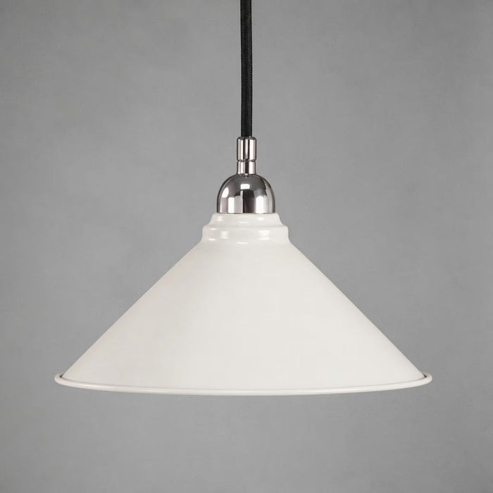 Edwardian 250mm Pendant Light on Cloth Cord Chrome & White - 3090374