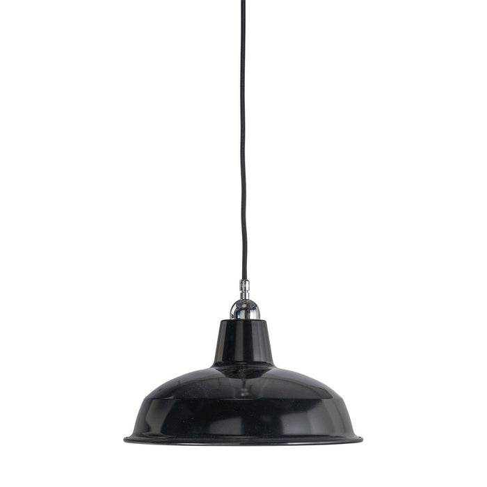 Warehouse 300mm Pendant Light on Cloth Cord Chrome & Black - 3090382