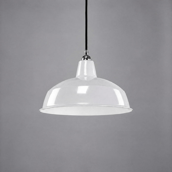 Warehouse 420mm Pendant Light on Cloth Cord Chrome & White - 3090389