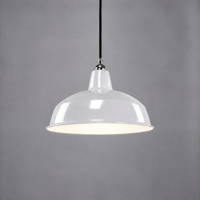 Warehouse 420mm Pendant Light on Cloth Cord Chrome & White - 3090389
