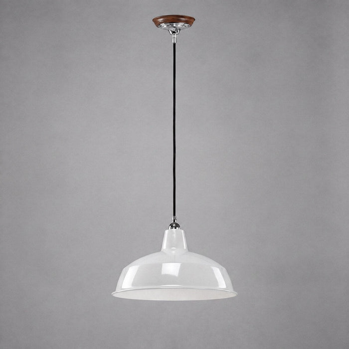 Warehouse 420mm Pendant Light on Cloth Cord Chrome & White - 3090389