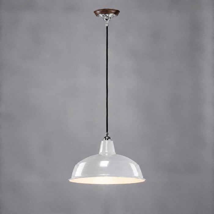 Warehouse 420mm Pendant Light on Cloth Cord Chrome & White - 3090389