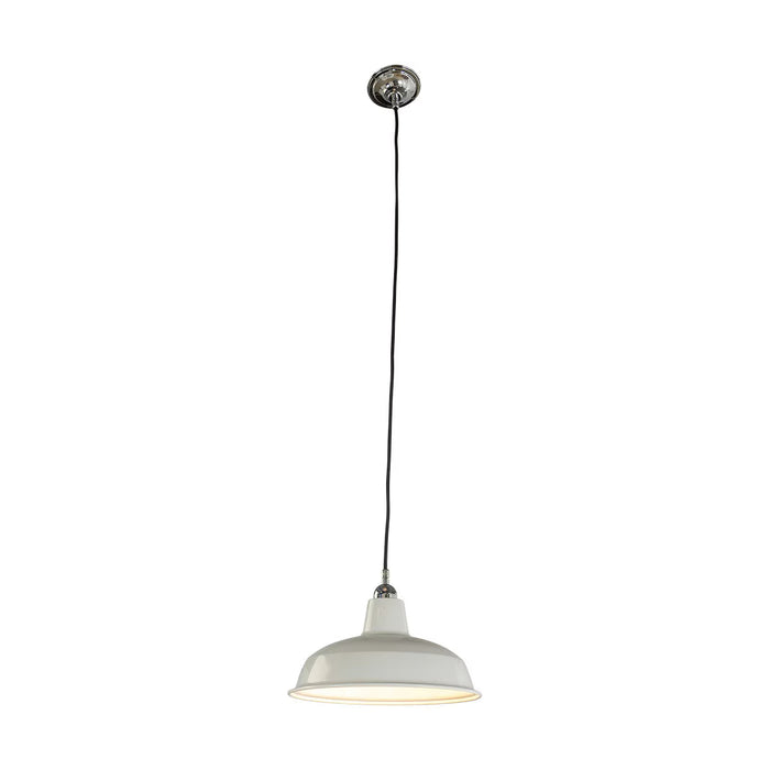 Warehouse 300mm Pendant Light on Cloth Cord Chrome & White - 3090390