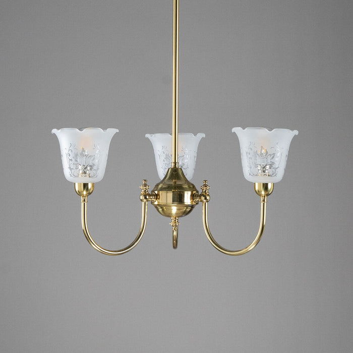 Luke 3 Light Pendant Light with Shades Arms Up Polished Brass & Frost Etched - 3090403