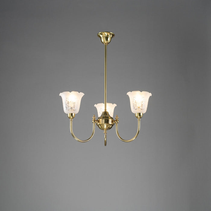 Luke 3 Light Pendant Light with Shades Arms Up Polished Brass & Frost Etched - 3090403