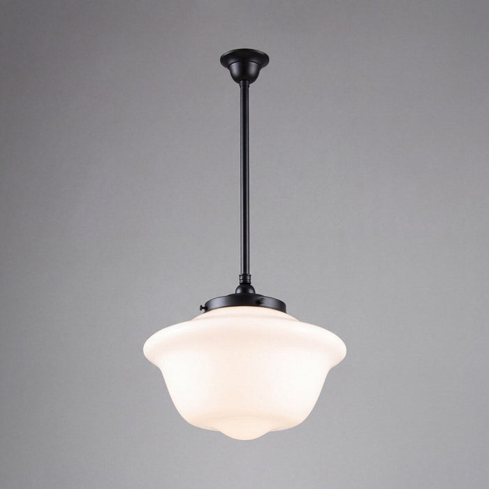Victorian Schoolhouse 16" Pendant Light on Rod Set 3/4" x 1/2M Patina & Opal Gloss - 3090530