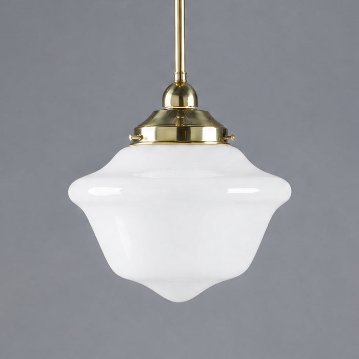 Victorian Schoolhouse 9" Pendant Light on Rod Set 1/2" x 1/2M Polished Brass & Opal Gloss - 3090534