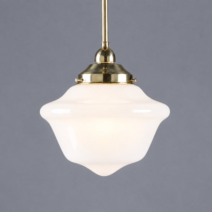 Victorian Schoolhouse 9" Pendant Light on Rod Set 1/2" x 1/2M Polished Brass & Opal Gloss - 3090534
