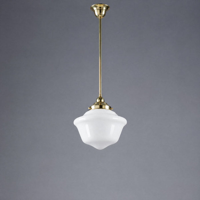 Victorian Schoolhouse 9" Pendant Light on Rod Set 1/2" x 1/2M Polished Brass & Opal Gloss - 3090534