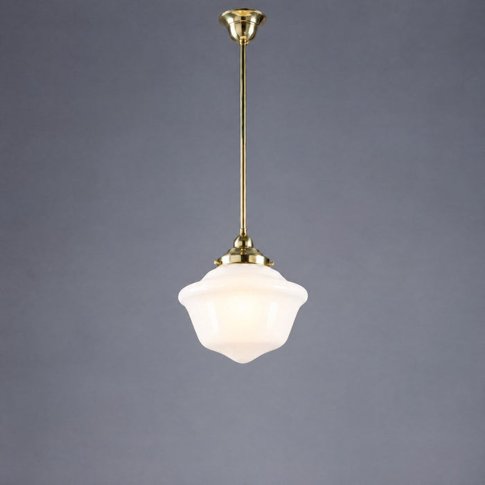 Victorian Schoolhouse 9" Pendant Light on Rod Set 1/2" x 1/2M Polished Brass & Opal Gloss - 3090534