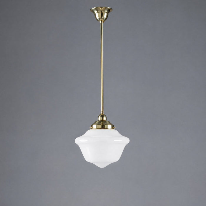 Victorian Schoolhouse 9" Pendant Light on Rod Set 1/2" x 1/2M Polished Brass & Opal Gloss - 3090534