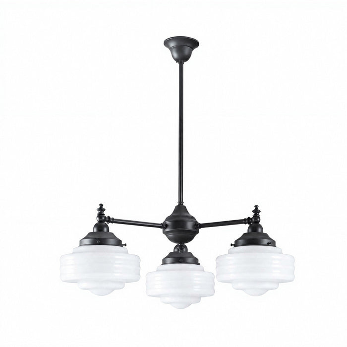 Bentleigh 3 Light Pendant Light Arms Down with Detroit Small Shade Patina & Opal Gloss - LOI3090622A