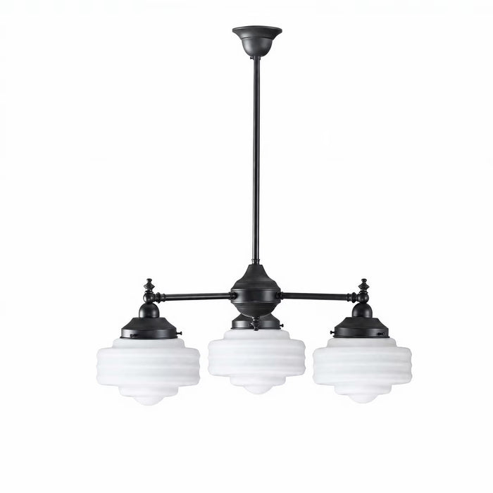 Bentleigh 3 Light Pendant Light Arms Down with Detroit Small Shade Patina & Opal Gloss - LOI3090622A