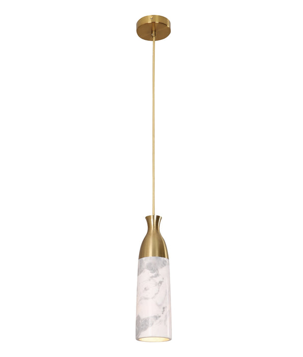 Marmol Interior Marble Cylinder Pendant Light White & Brass - MARMOL4