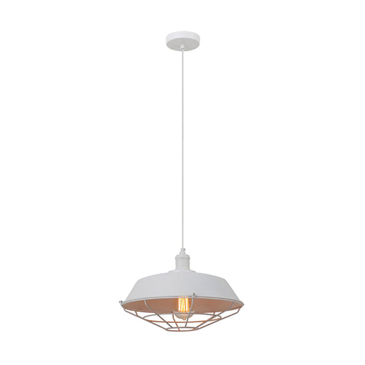 Buy Pendant Lights Australia MATRIX Iron Dome & Cage 1 Light Pendant White - MATRIX-W
