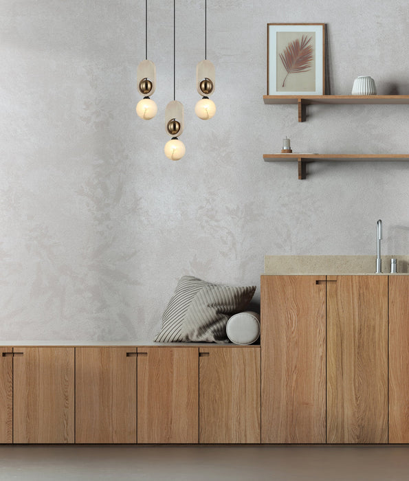 Patla Sandblasted Pendant Light Natural Wood & Brass - PALTA1