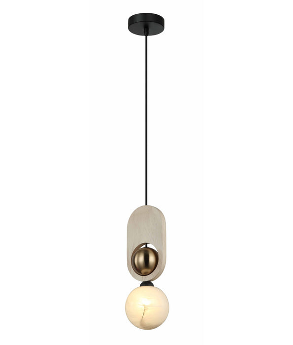 Patla Sandblasted Pendant Light Natural Wood & Brass - PALTA1