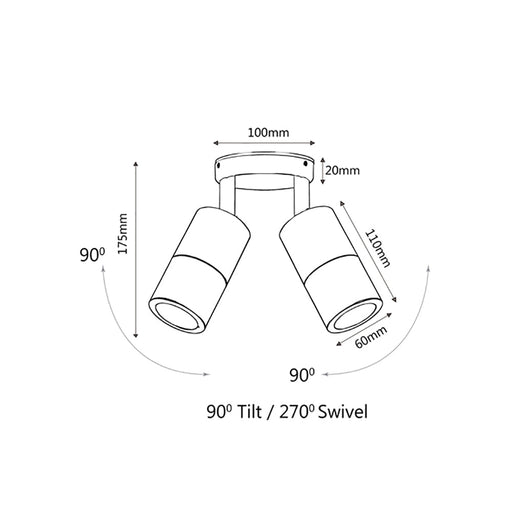 Buy Exterior Spotlights Australia GU10 Exterior Double Adjustable Wall Pillar Light 316 Stainless Steel IP65 - PG2ASS