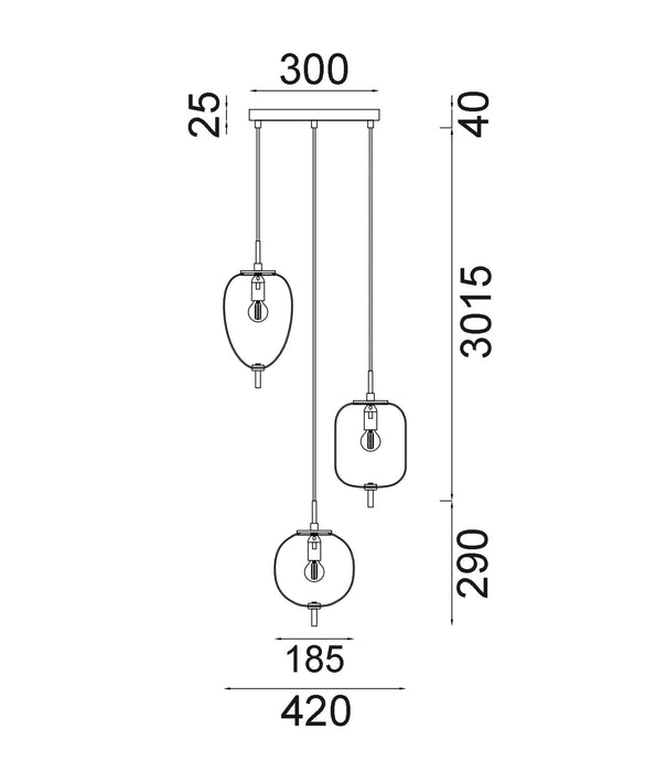 Pino 3 Light Pendant Iron & Glass Opal Matte - PINO4X3R