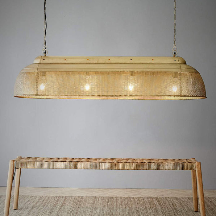 Buy Pendant Lights Australia Riva 4 Light Extra Long Perforated Iron Elongated Pendant - Antique Brass - ZAF10412