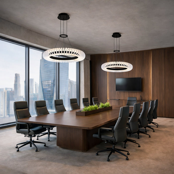 Romay LED 600mm Pendant Light 40W Tri Colour Black & Opal - ROMAY PE60-BKOP
