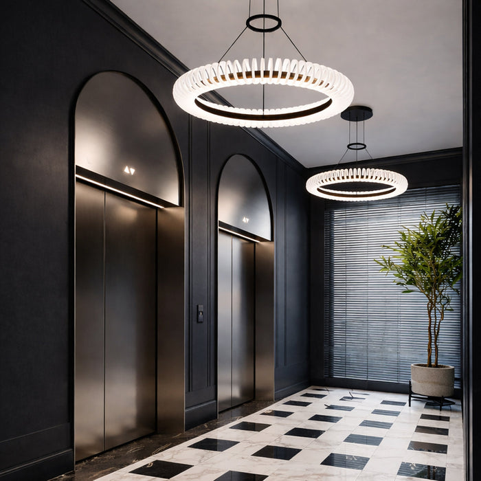Romay LED 800mm Pendant Light 40W Tri Colour Black & Opal - ROMAY PE80-BKOP