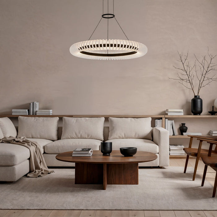 Romay LED 800mm Pendant Light 40W Tri Colour Black & Opal - ROMAY PE80-BKOP