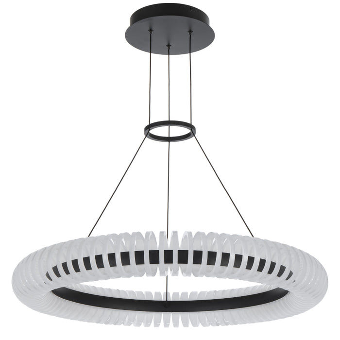 Romay LED 800mm Pendant Light 40W Tri Colour Black & Opal - ROMAY PE80-BKOP