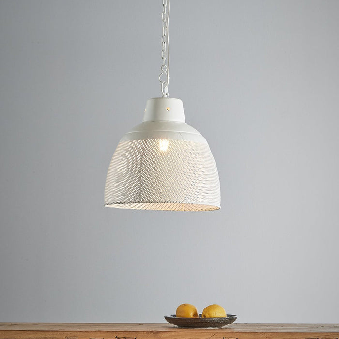 Buy Pendant Lights Australia Riva Small 1 Light Perforated Iron Dome Pendant- Matt White - ZAF10332