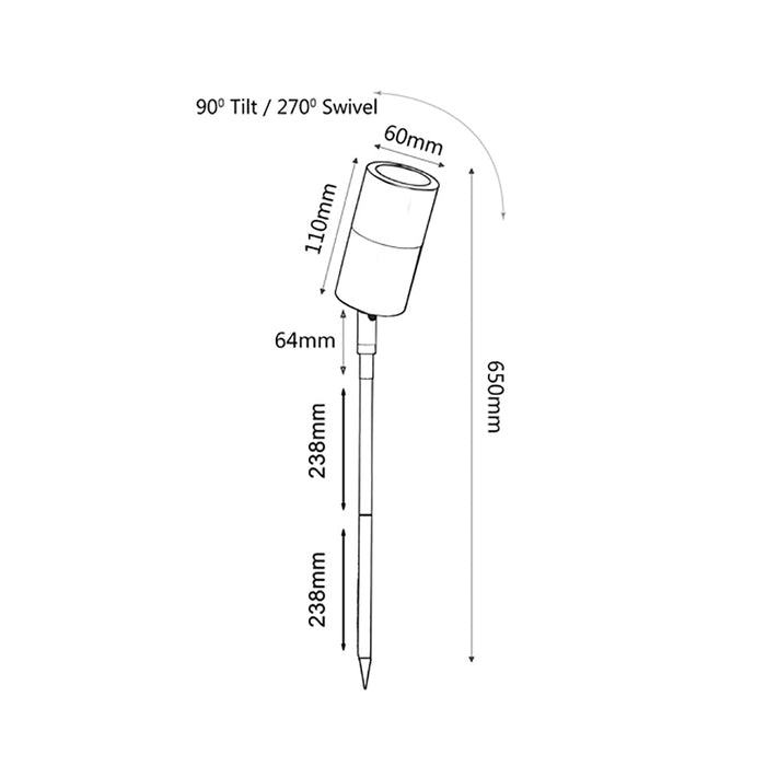 Buy Spike Lights Australia MR16 12V Exterior Adjustable Long Head Spike Light 316 Stainless Steel IP65 - SPMSSS